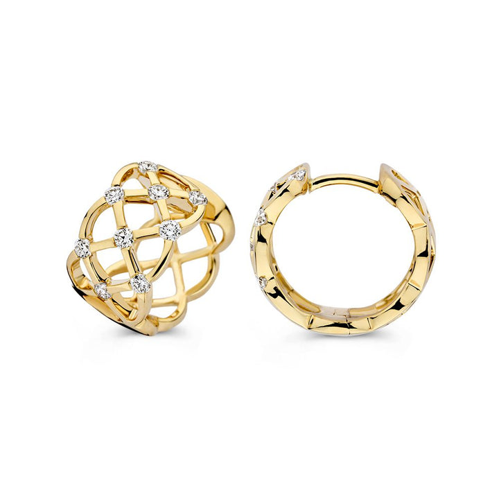 Prachtige Geelgouden Oorringen met Diamant en Geweven Patroont 0,44 crt.