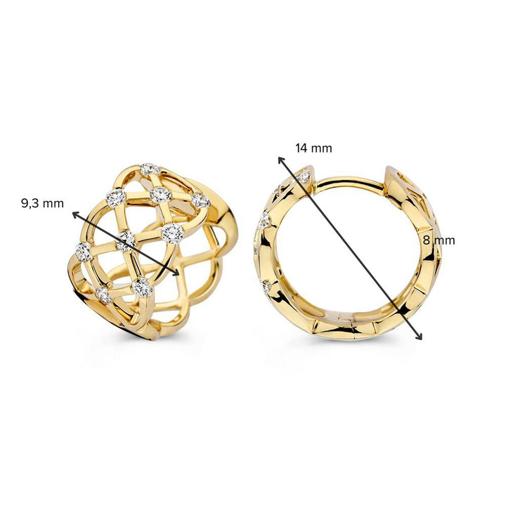 Prachtige Geelgouden Oorringen met Diamant en Geweven Patroont 0,44 crt.