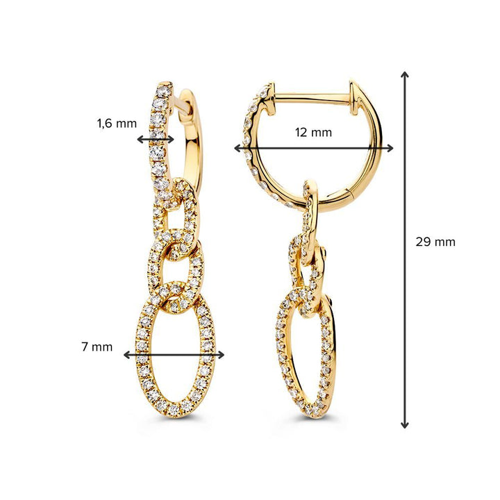 Opvallende Geelgouden Oorringen met Geschakelde Hangers en Fonkelende Diamanten 0,50 crt.
