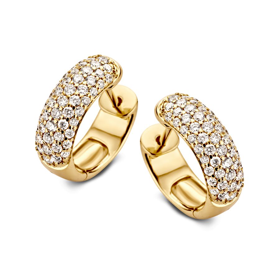 Pendientes de aro en oro amarillo con colgantes enlazados y diamantes brillantes de 0,96 ct.