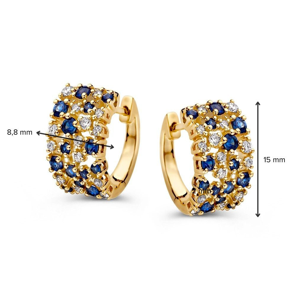 Elegantes Aros de Oro Amarillo con Zafiro Azul y Diamantes