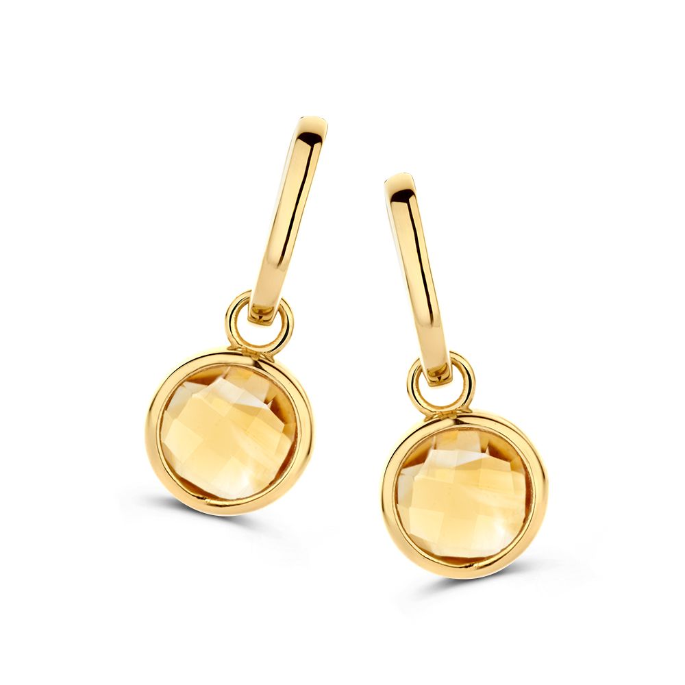 Geelgouden Oorringen met Citrien Aanhangers | 14 Karaat Goud – Van der Kooij