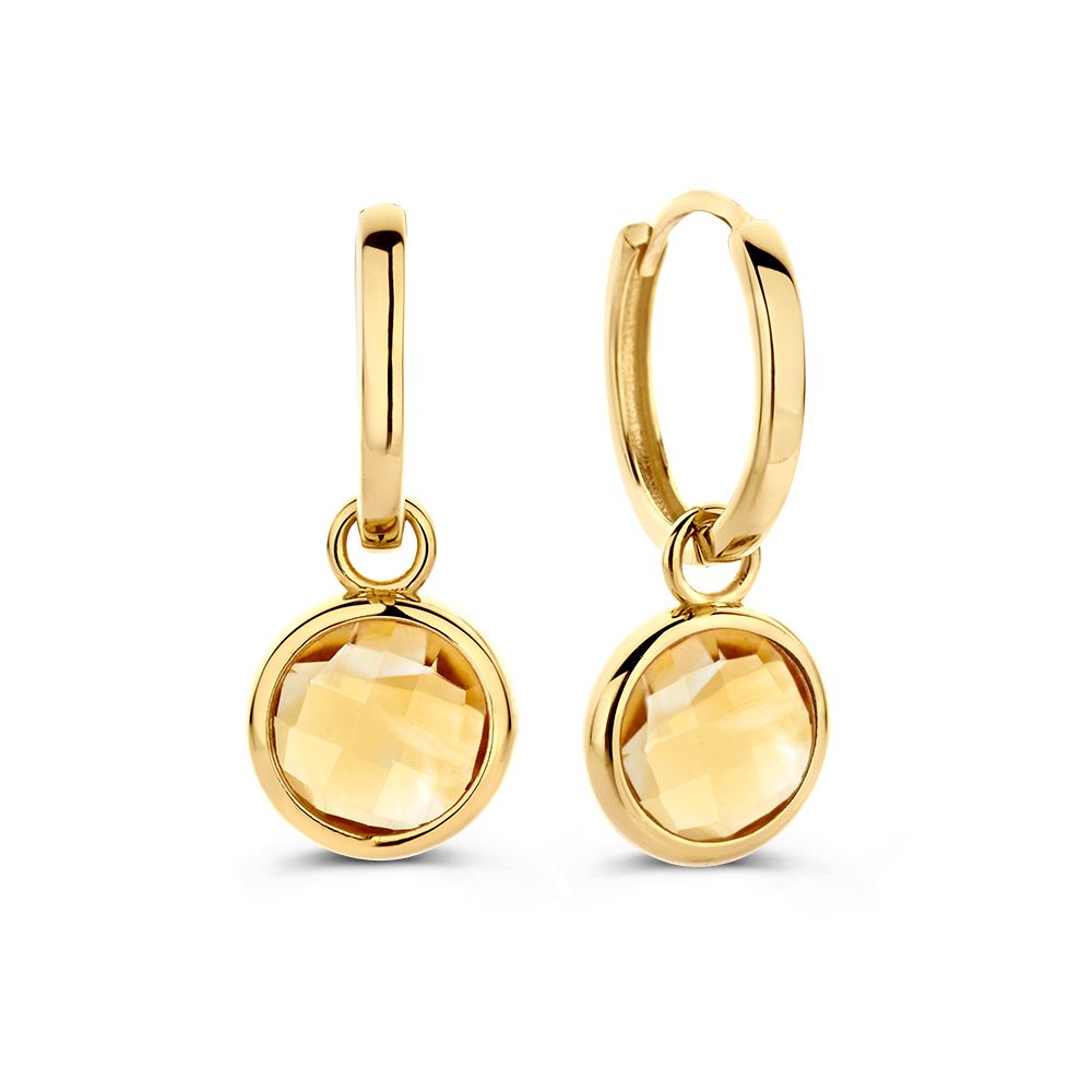 Aros de oro amarillo con colgantes de citrino | 14 quilates de oro – Van der Kooij