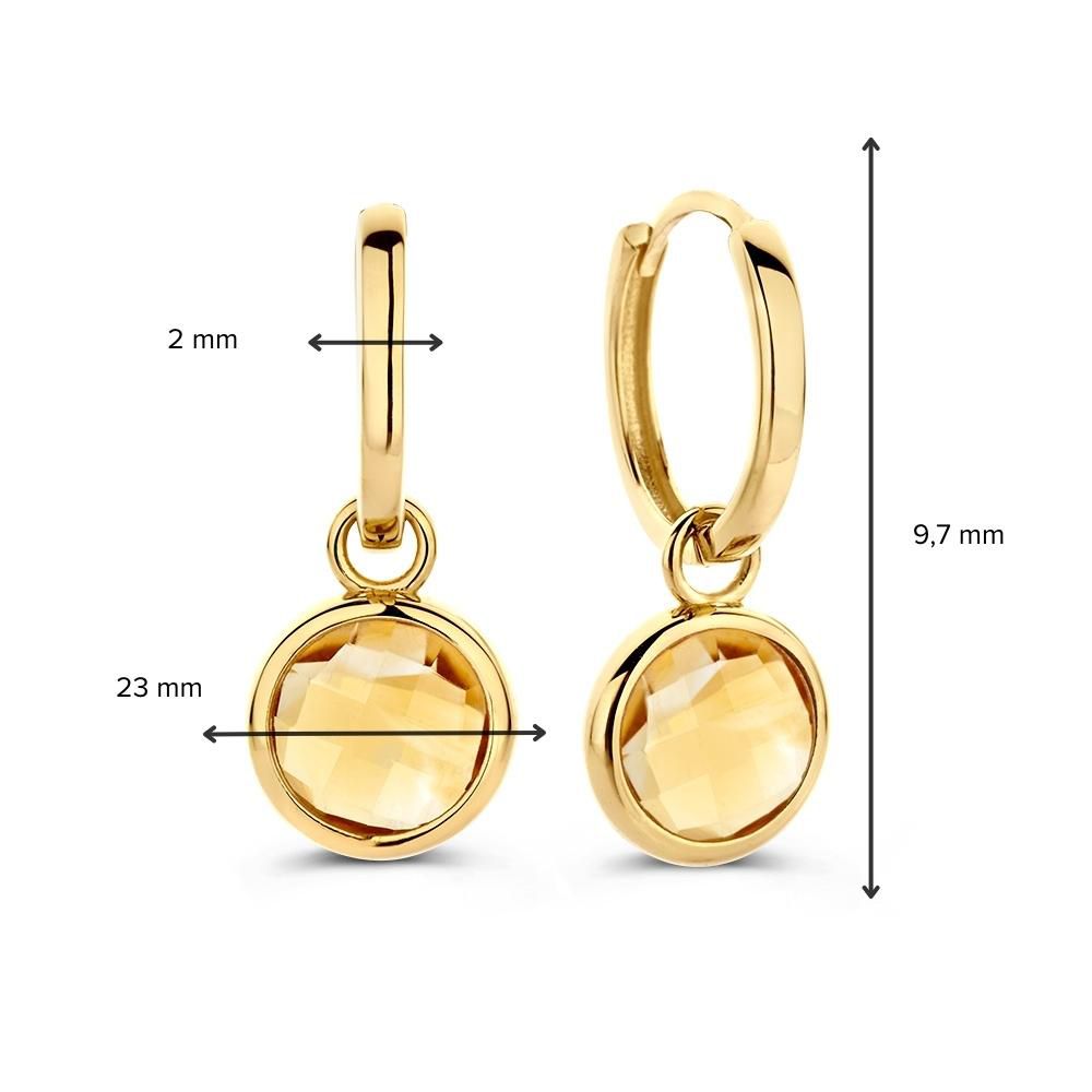Aros de oro amarillo con colgantes de citrino | 14 quilates de oro – Van der Kooij