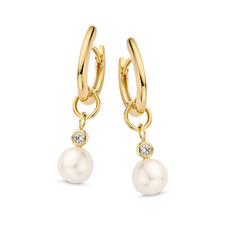 Elegante Geelgouden Oorringen met Ronde Parels
