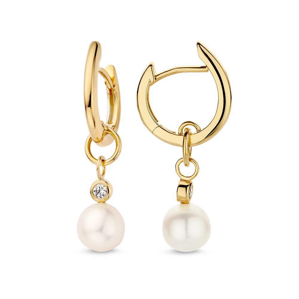 Elegantes Aros de Oro Amarillo con Perlas Redondas