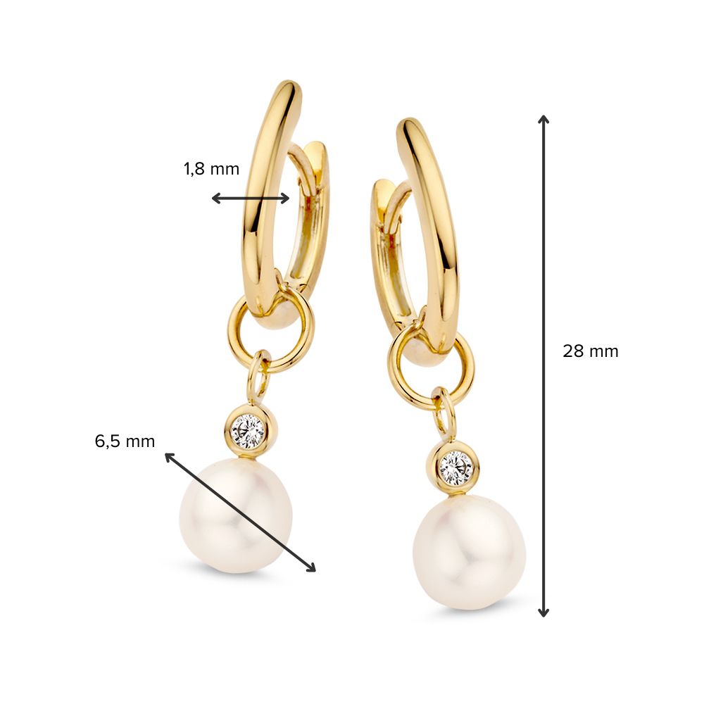 Elegantes Aros de Oro Amarillo con Perlas Redondas