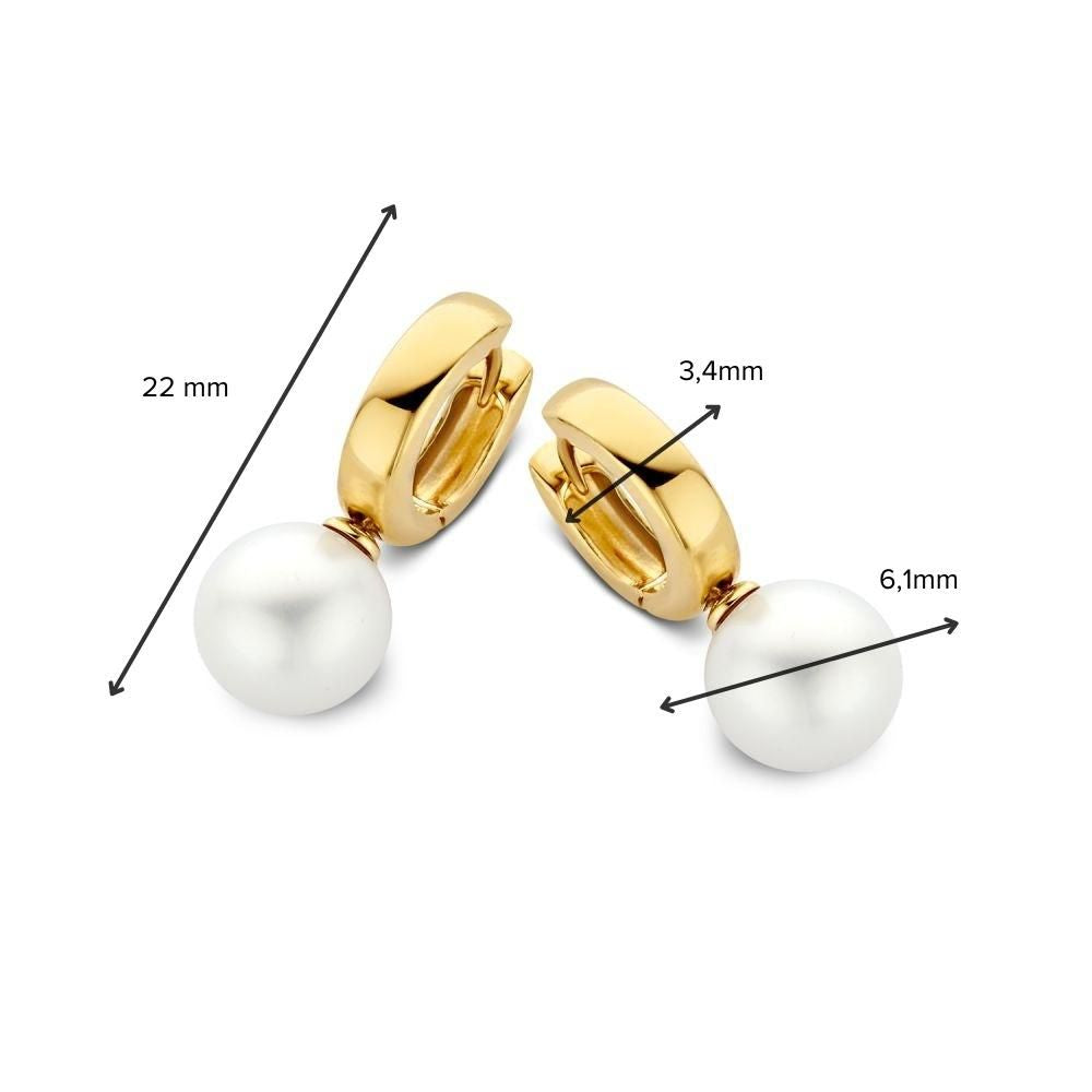 Elegante Geelgouden Oorringen met Ronde Parels