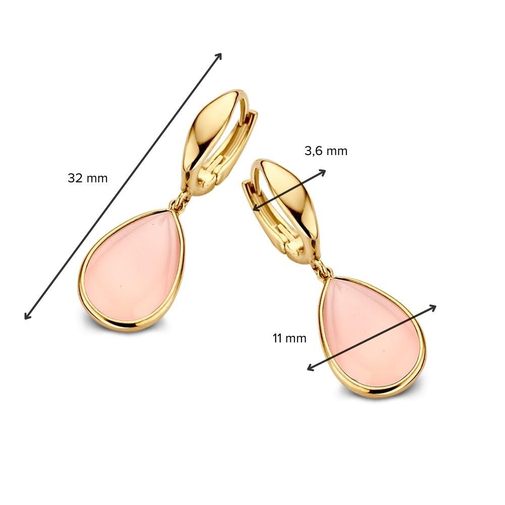 Aros de oro amarillo con chalcedonia rosa - Suave y femenino
