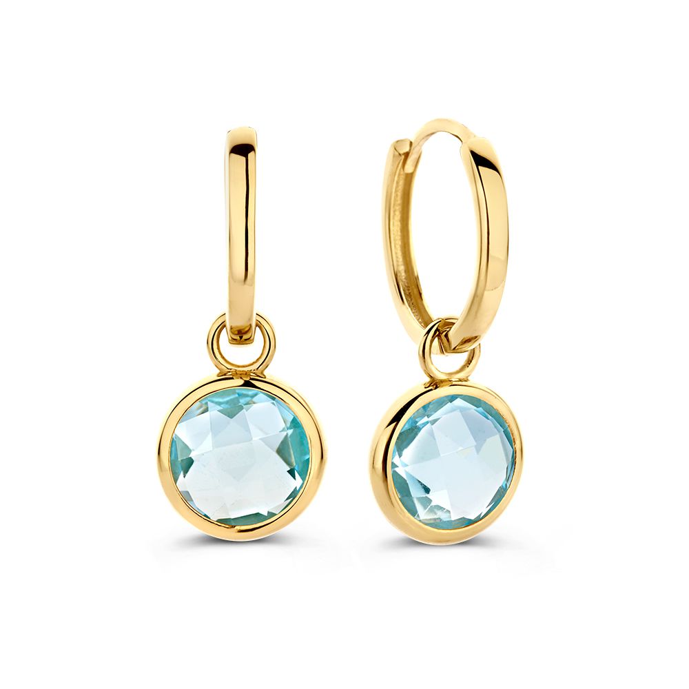 Aros de oro amarillo con colgantes de topacio azul | 14 quilates de oro – Van der Kooij