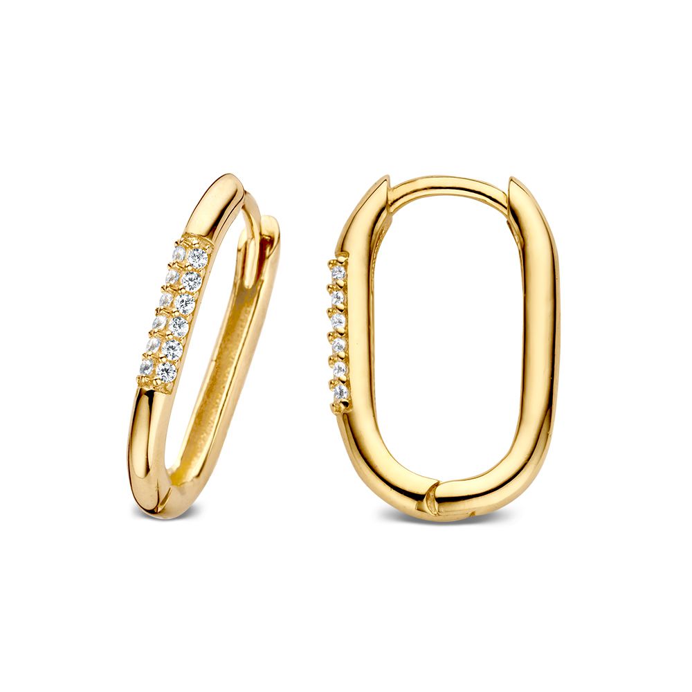 Aros de oro amarillo con forma ovalada y circonitas – 14 quilates – Van der Kooij