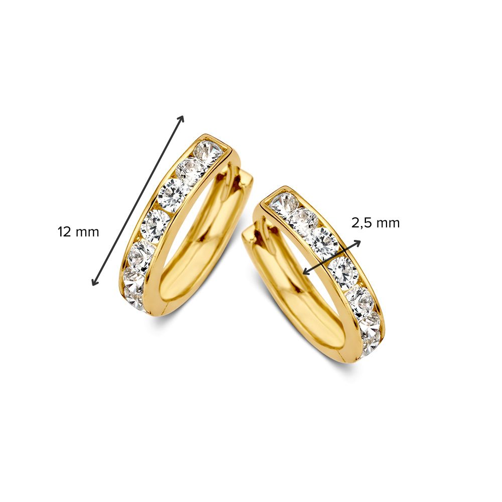 Elegantes Aros de Oro Amarillo con Circonitas en Ajuste de Rieles Estricto – Refinamiento Atemporal