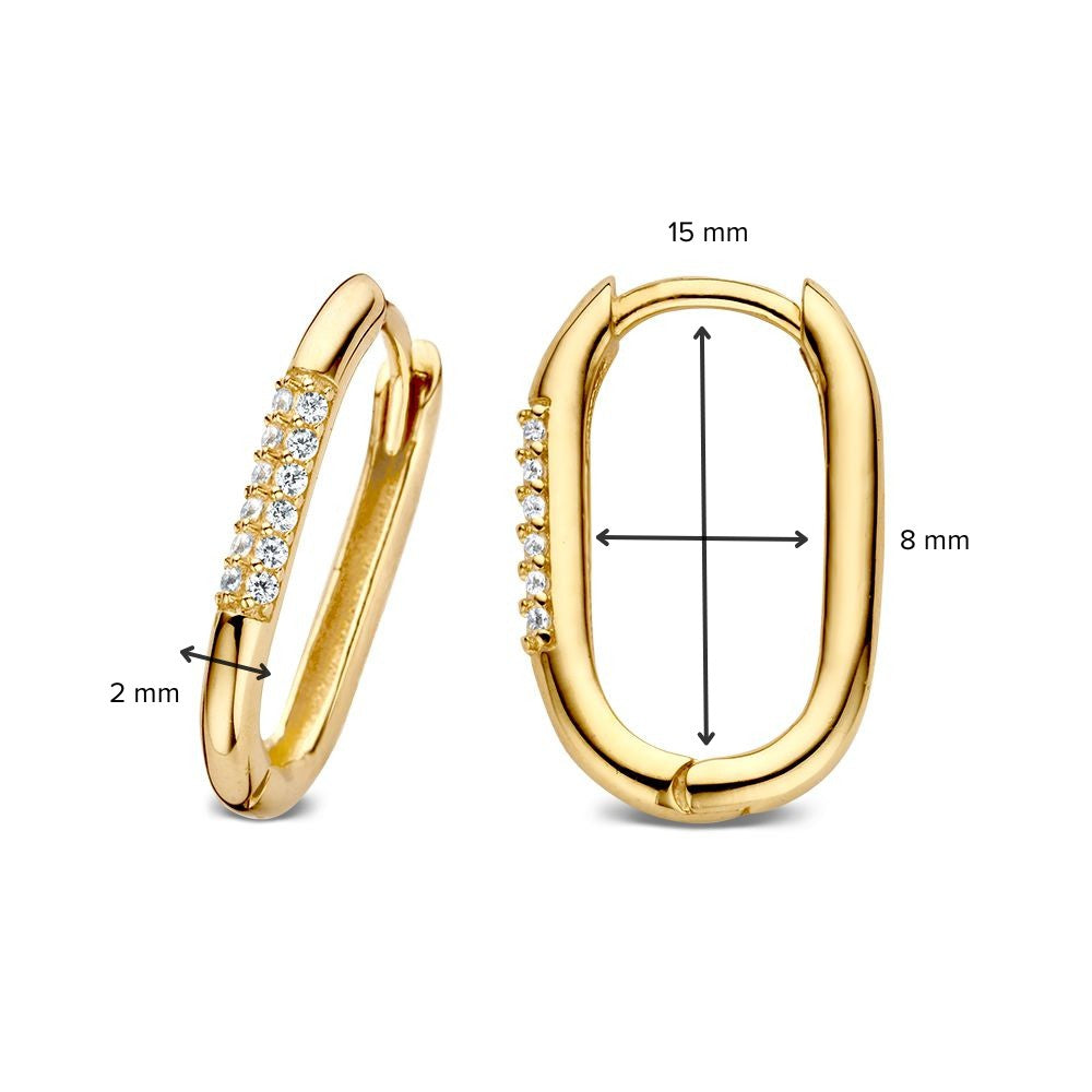 Aros de oro amarillo con forma ovalada y circonitas – 14 quilates – Van der Kooij