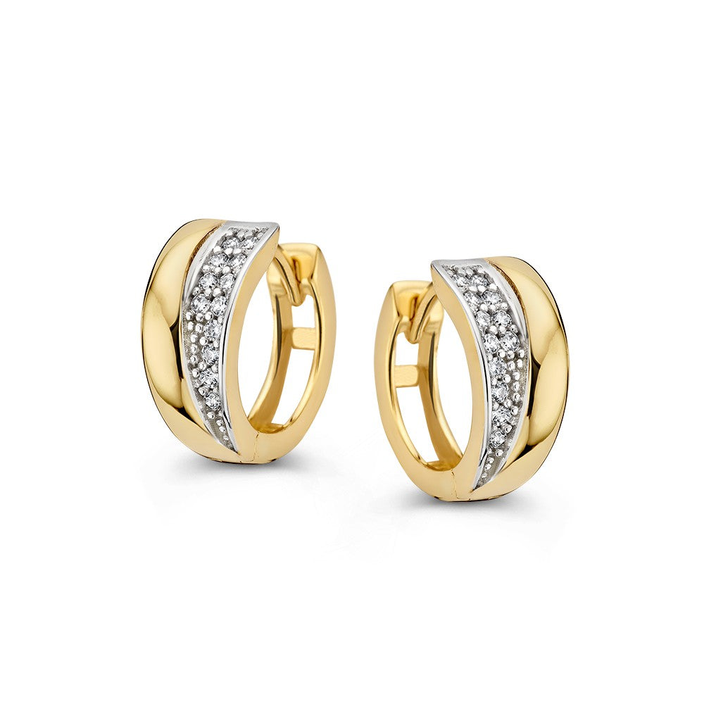 Aros de oro amarillo elegantes con circonitas en pavé.