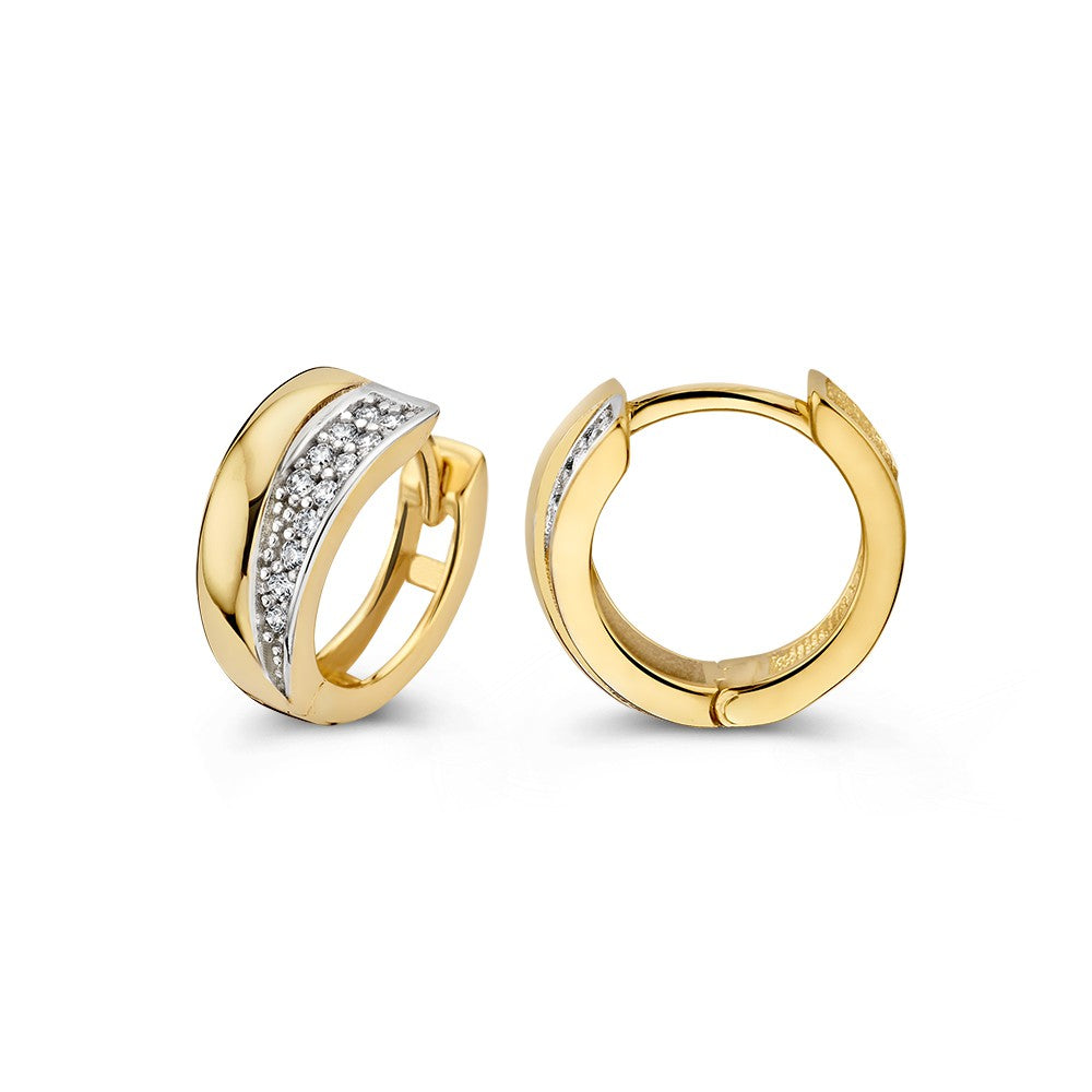 Elegante Geelgouden Oorringen met Zirkonia's in Pavézetting