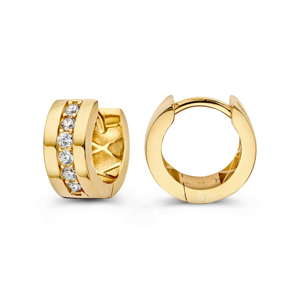 Elegantes Aros de Oro Amarillo con Circonitas en Diseño Moderno
