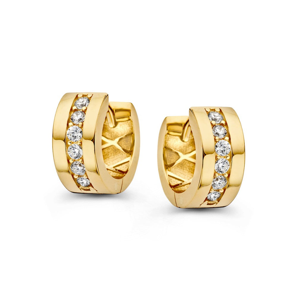 Elegante Geelgouden Oorringen met Zirkonia's in Strak Design