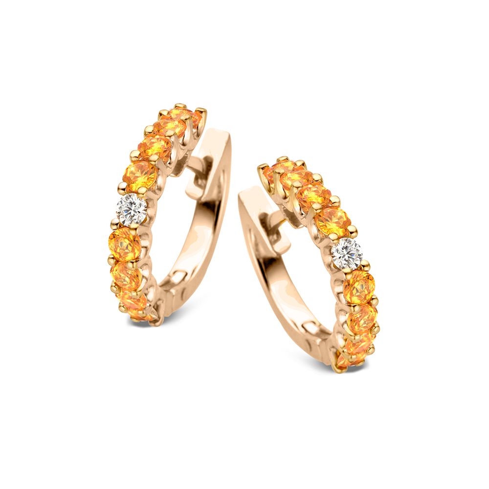 Aros de oro rosado de 18 quilates con zafiros naranjas y diamantes.