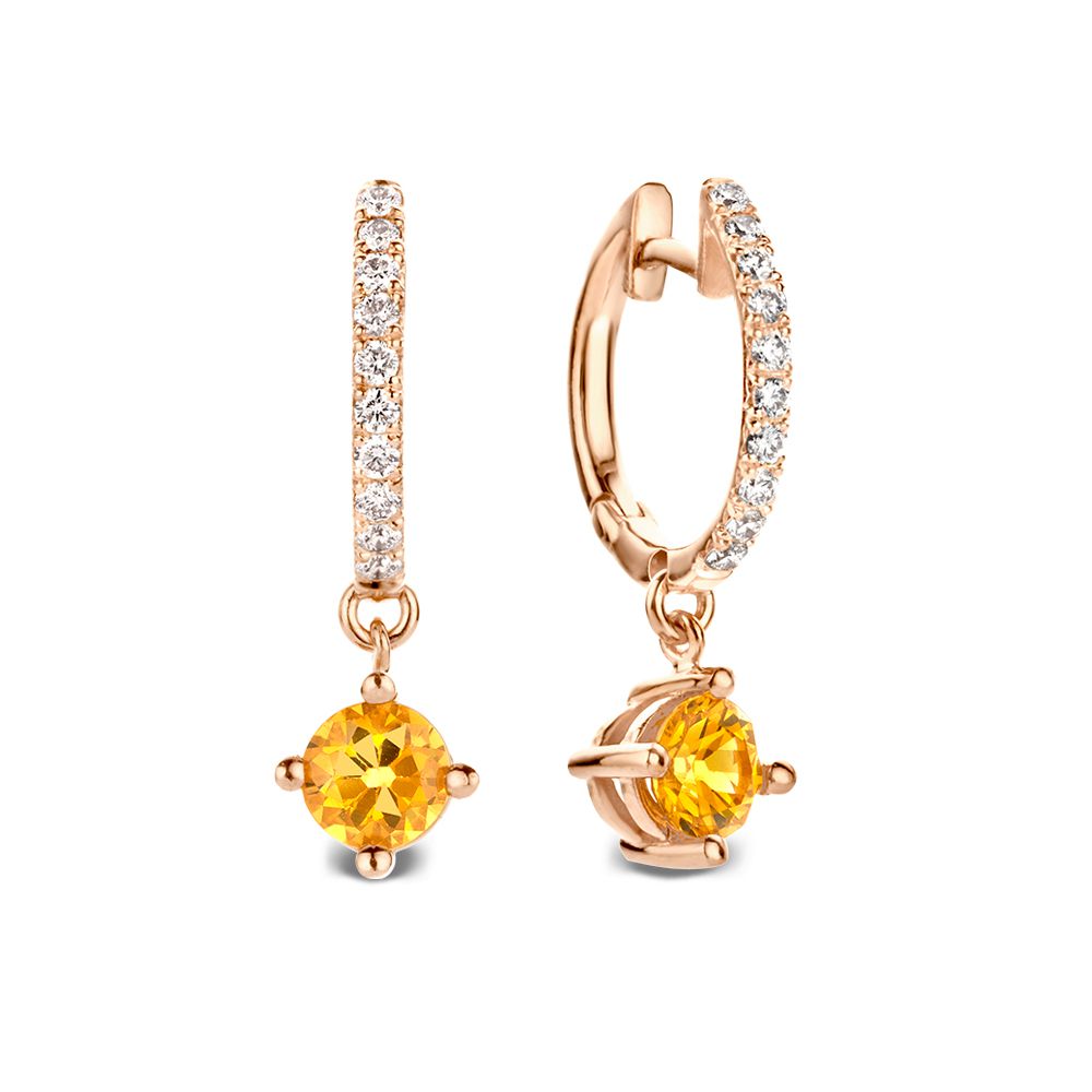 Aros de oro amarillo de 18 quilates con diamantes y zafiros naranjas.