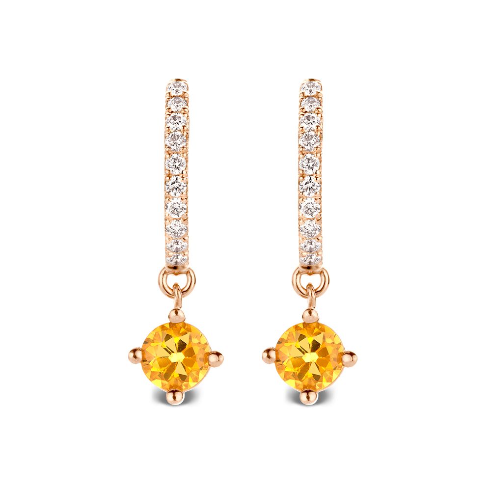 Aros de oro amarillo con diamantes y zafiros naranjas – 18 quilates
