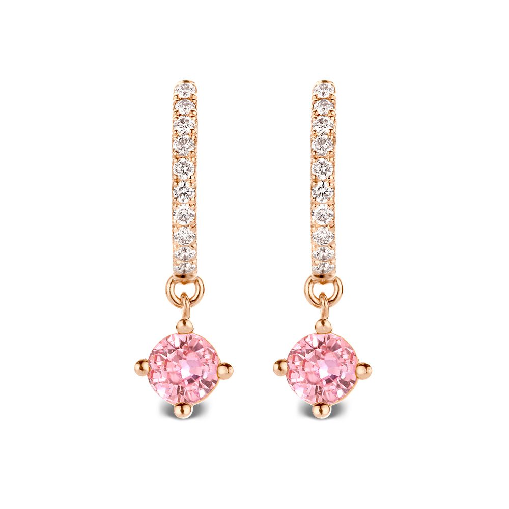 Aros de oro rosa con diamantes y zafiros rosas – 18 quilates