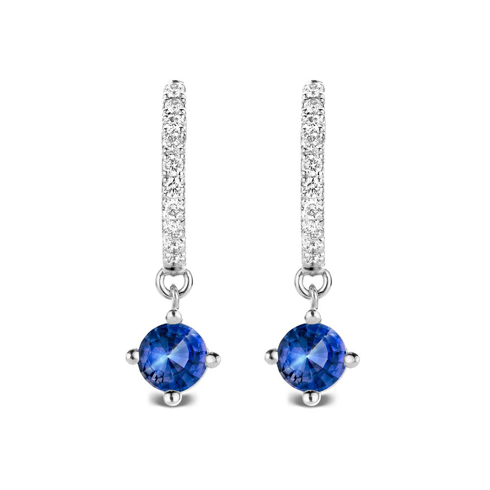 Aros de oro blanco de 18kt con zafiros azules y diamantes – Van der Kooij Luxe