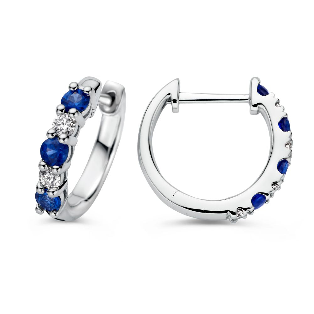 Aros elegantes de oro blanco con zafiro y diamante – 0,50 crt zafiro, 0,18 crt diamante