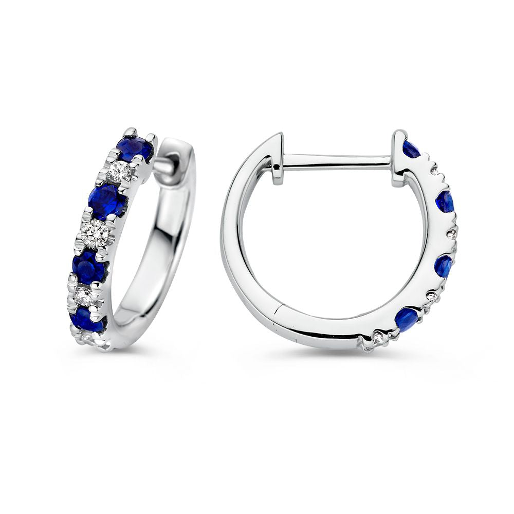 Espléndidos aros de oro blanco con diamante y zafiro azul – 0,40 crt de zafiro y 0,10 crt de diamante