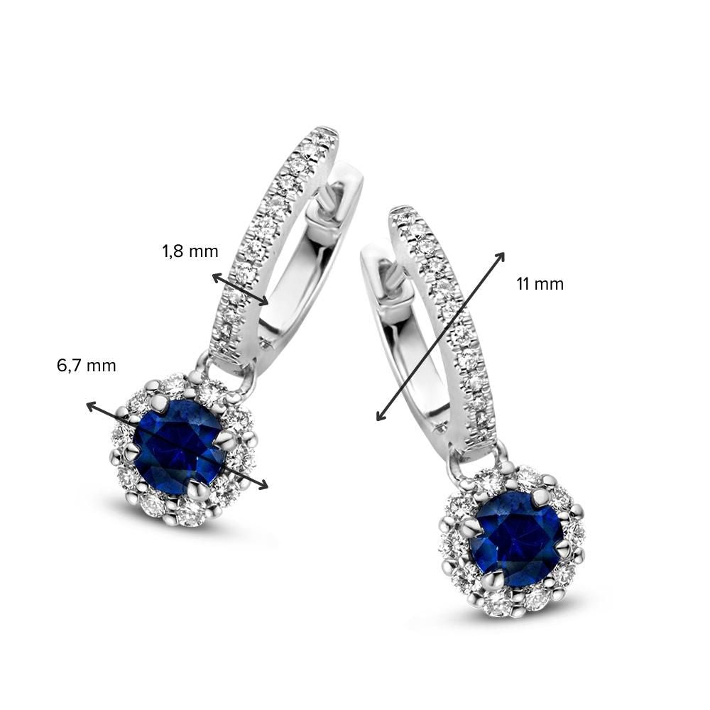 Aros de oro blanco con colgantes de zafiro – 0,74 crt de zafiro y 0,32 crt de diamante