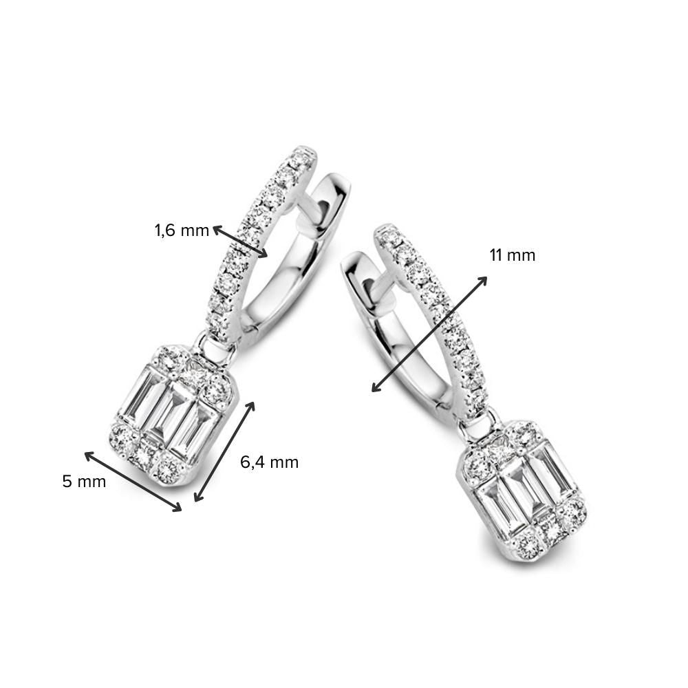 Aros de oro blanco con colgantes de diamantes – Diamantes tallados en baguette y brillante, 0.60 crt total