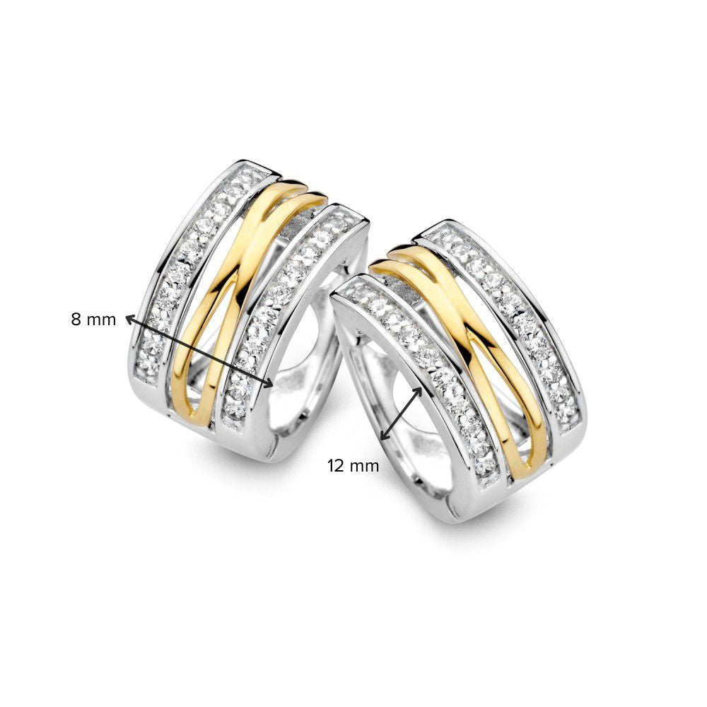 Elegantes aros de plata/oro con circonitas – 12 mm diámetro