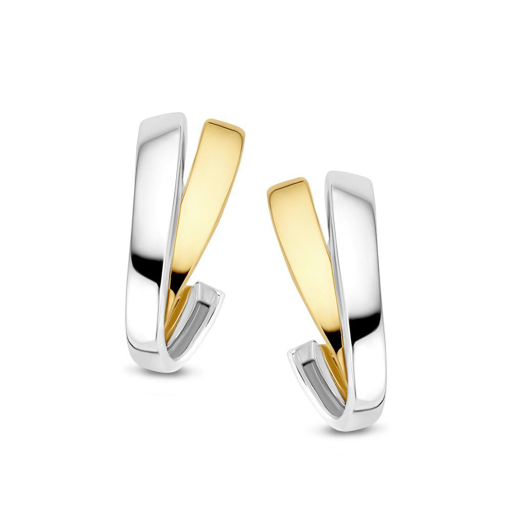 Anillo de oro de 14 quilates en dos tonos, amarillo y blanco, sin piedra, con diseño moderno.
