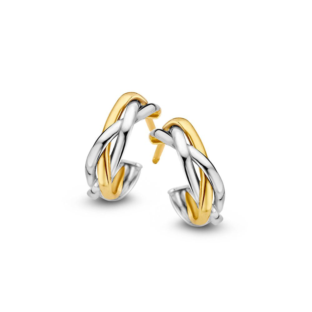 Pendientes de aro bicolores trenzados en oro de 14 quilates, de 11 mm.
