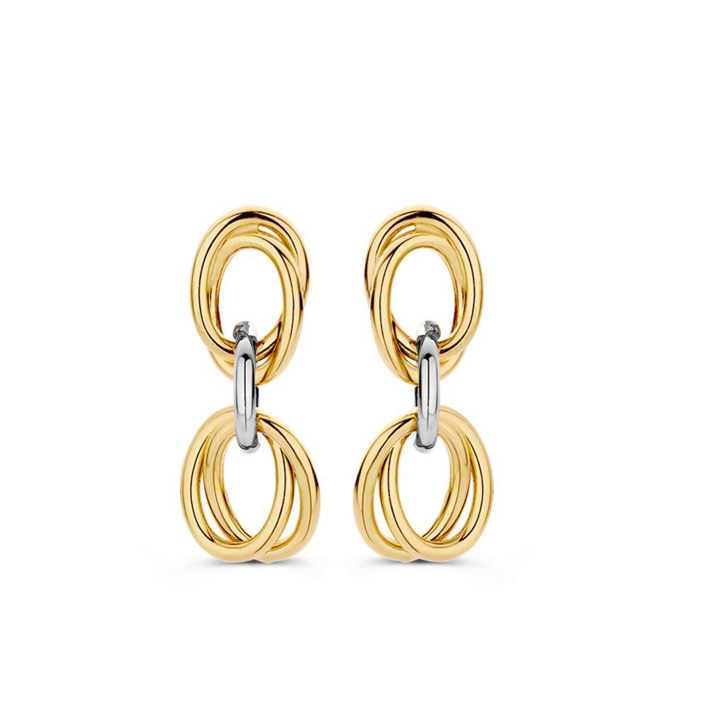 Pendientes bicolor de oro con eslabones colgantes en forma ovalada.
