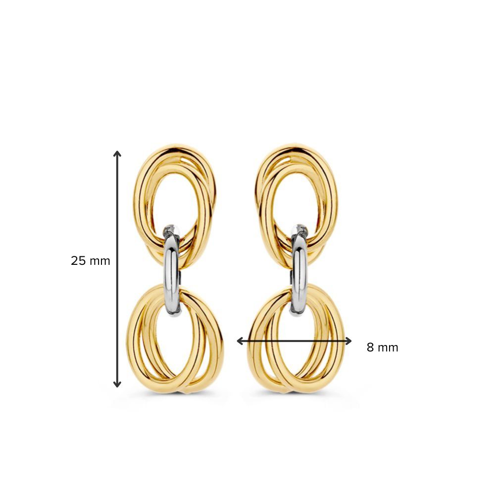 Pendientes de oro bicolor elegantes con cadenas colgantes
