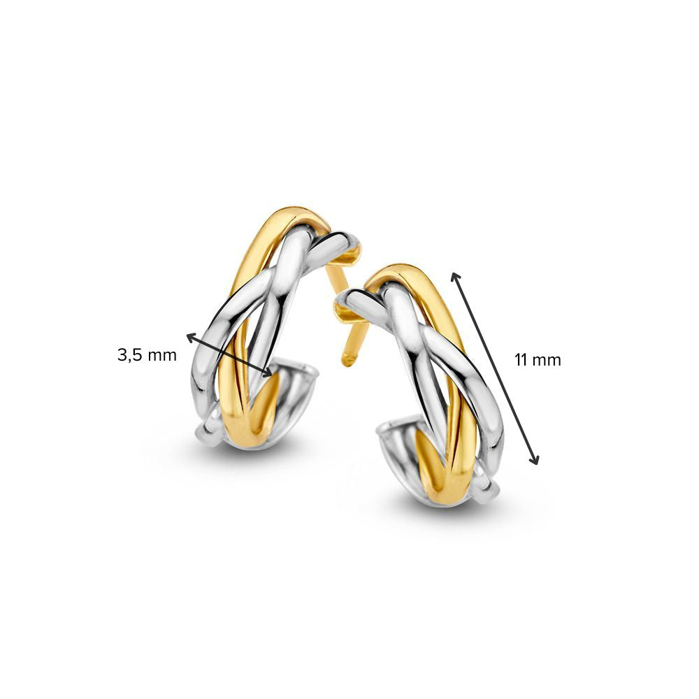 Aros de oro bicolor trenzados de 14 quilates – 11 mm – Pendientes de botón