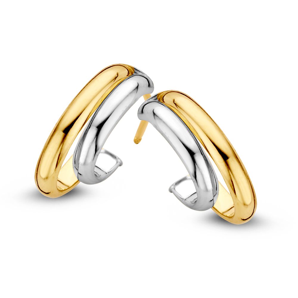 Pendientes de aro bicolores en oro de 14 quilates, con acabado amarillo y blanco.