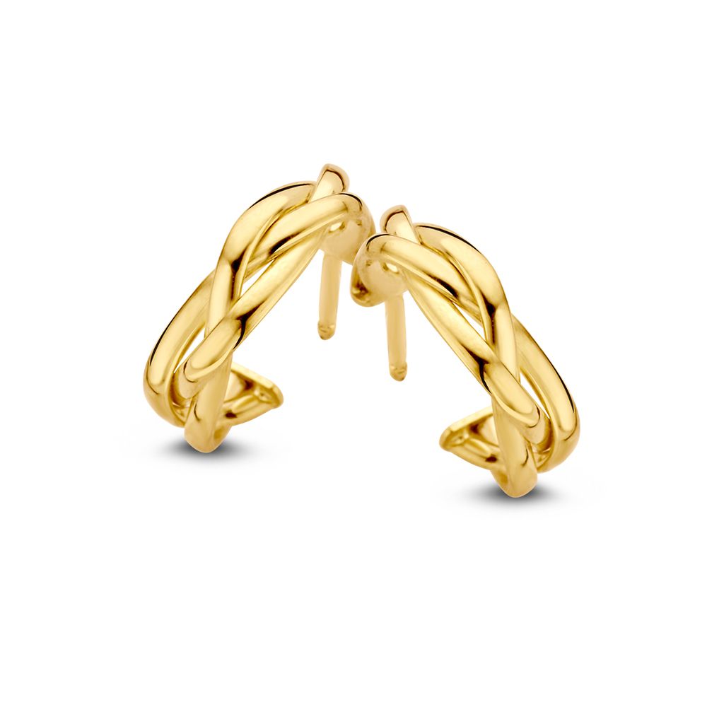 Pulsera bicolor de oro de 14 quilates para damas, en amarillo y blanco, con diseño entrelazado.