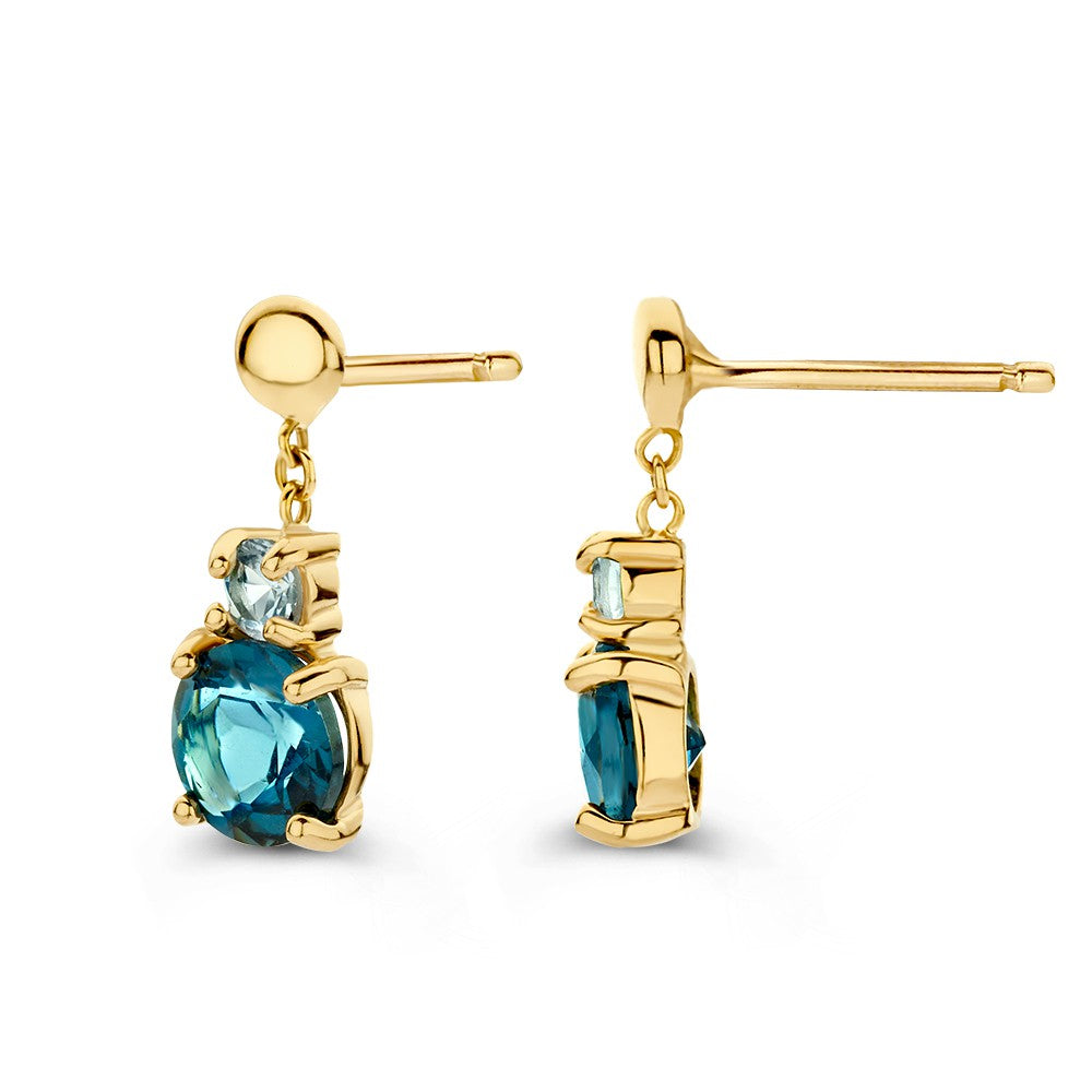 Elegantes Pendientes de Oro Amarillo con Topacios Azules y London Blue