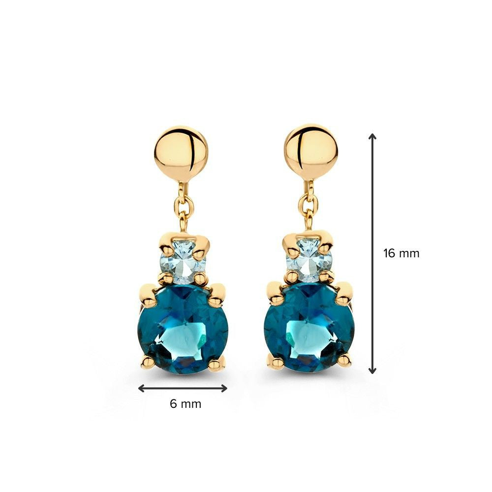 Elegantes Pendientes de Oro Amarillo con Topacios Azules y London Blue