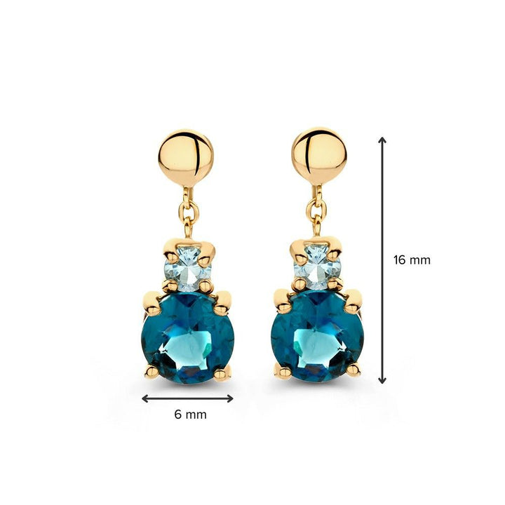 Elegante Gele Gouden Oorstekers met Blauwe en London Blue Topazen