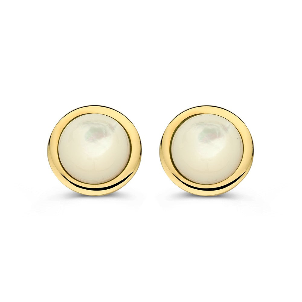 Pendientes de oro amarillo con cabujón de nácar.