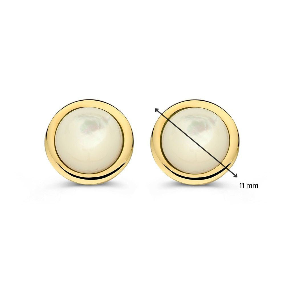 Elegantes Aros de Oro Amarillo con Perlas de Nácar Talladas en Cabujón