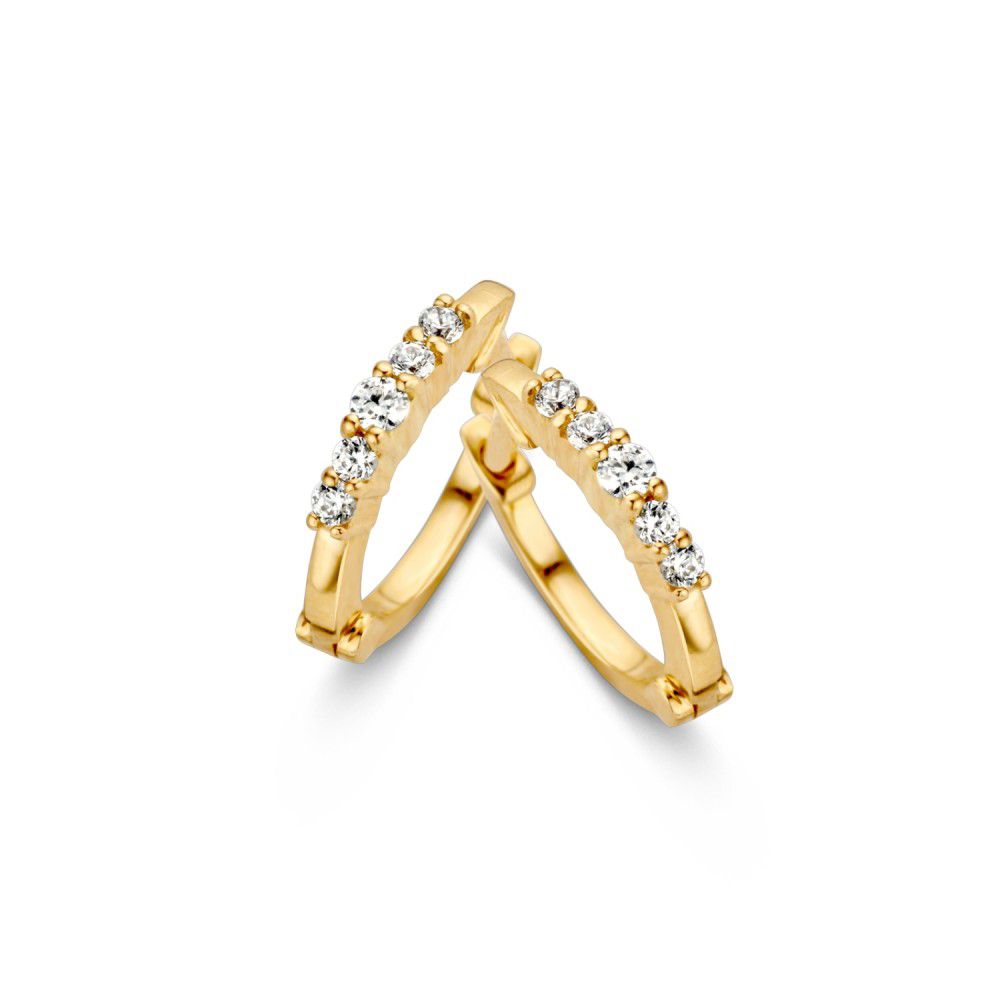 Pendientes de aro dorados con circonitas, diseño delgado y elegante, ideales para el uso diario.