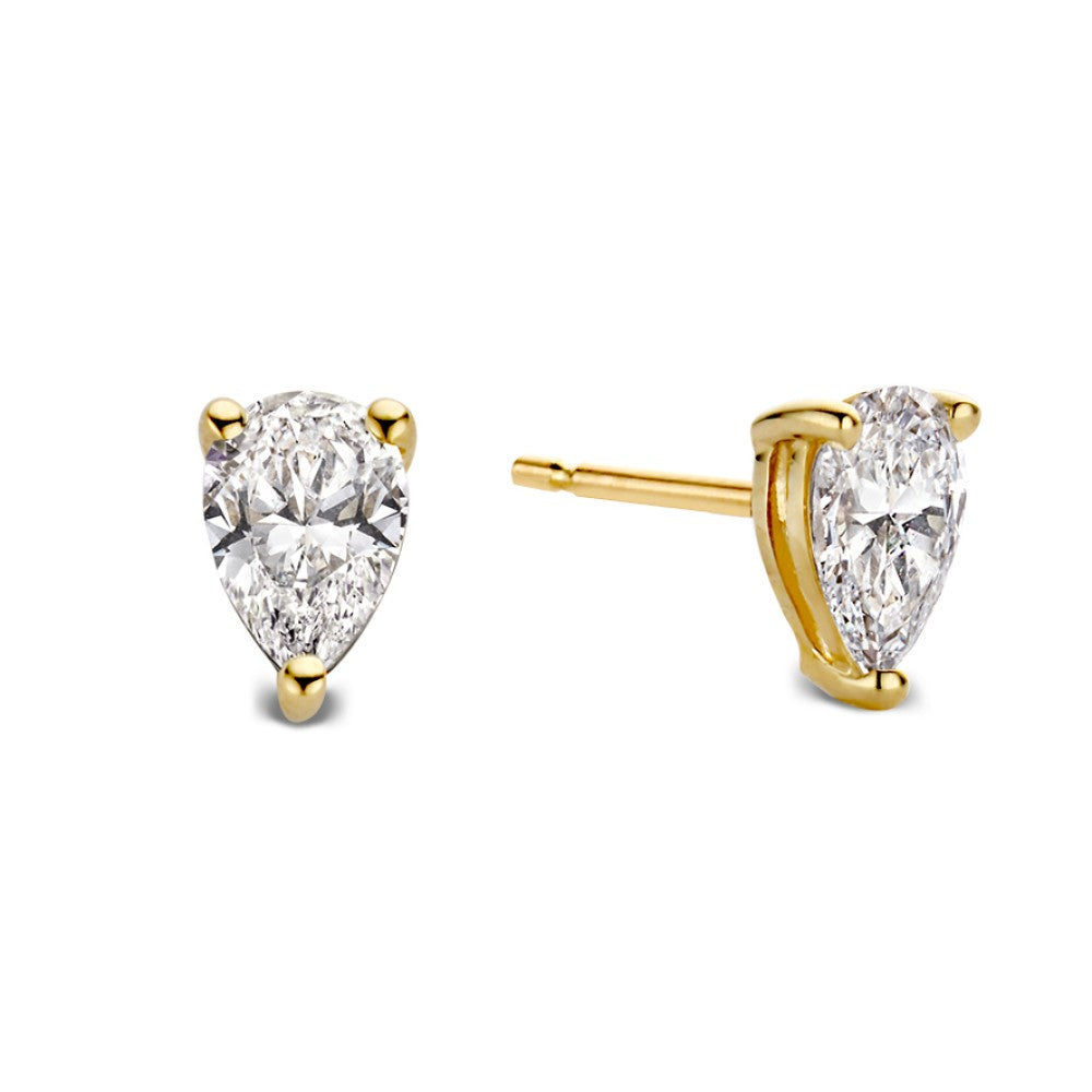 Pendientes de oro amarillo con diamantes en forma de pera de 0,50 crt.