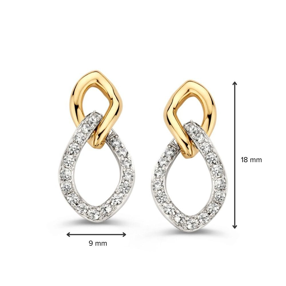Pendientes bicolor de oro blanco y oro amarillo con circonitas