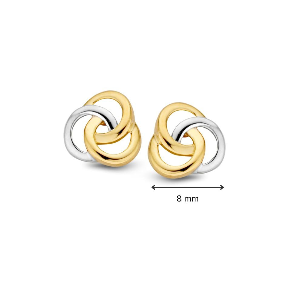 Pendientes de botón bicolor de oro blanco y oro amarillo