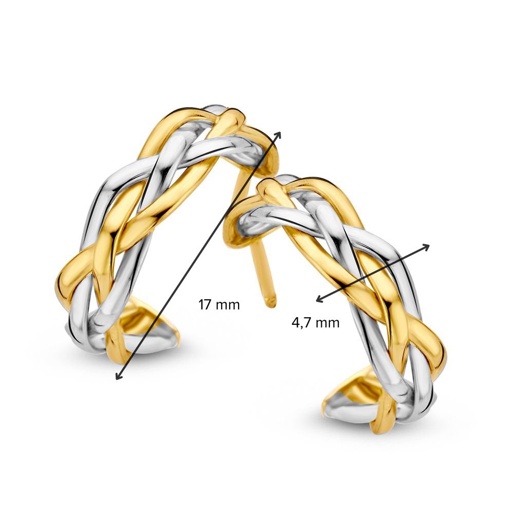 Aros Bicolor de Oro para Mujer – Bandas Trenzadas en Oro Amarillo/Blanco de 14 Quilates