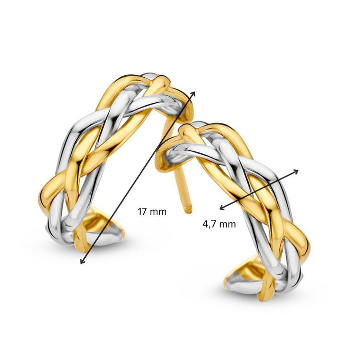 Bicolor Gouden Oorringen voor Dames – Gevlochten Banen in 14 Karaat Geel/Wit Goud