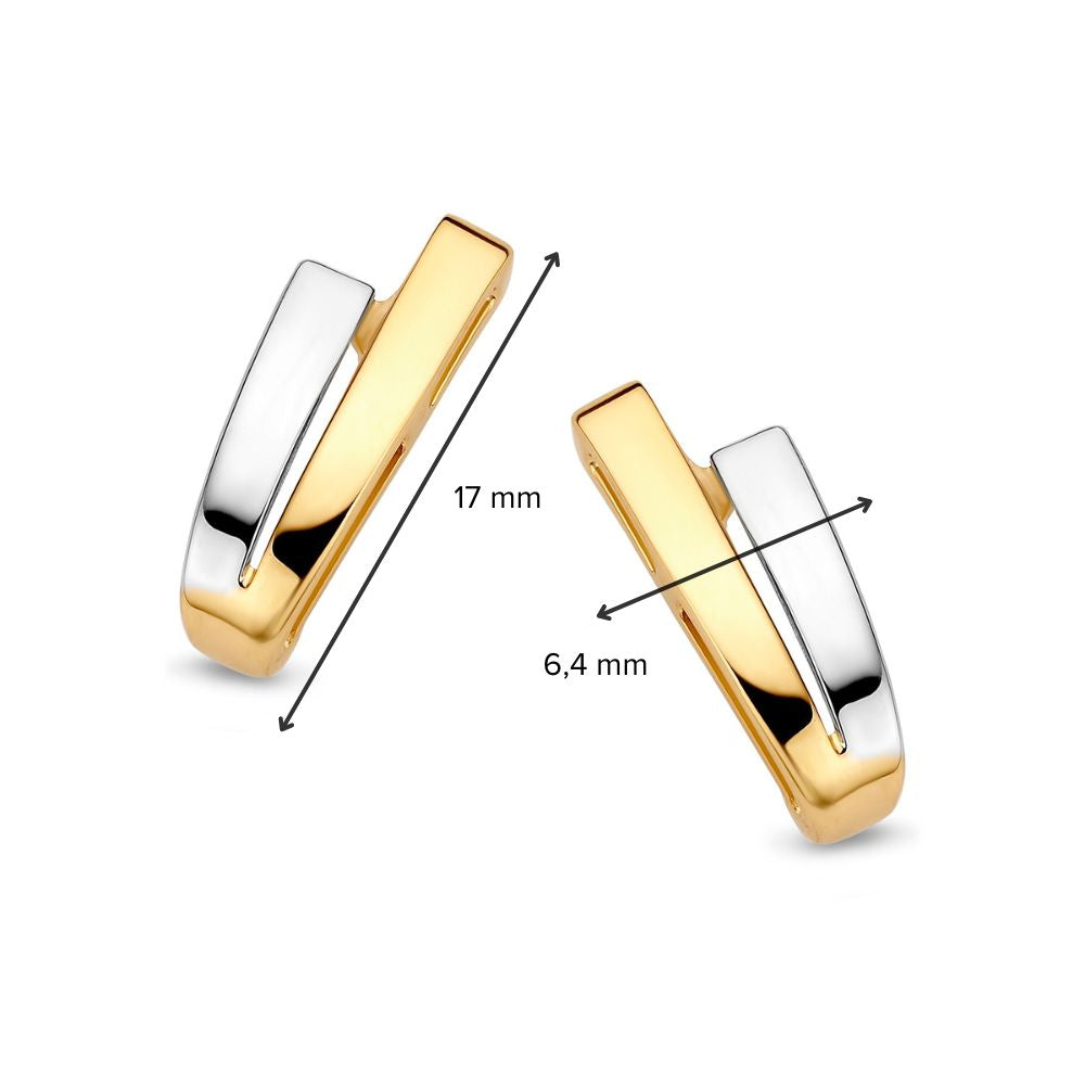 Pendientes de oro bicolor en diseño elegante – 14 quilates de oro amarillo y oro blanco